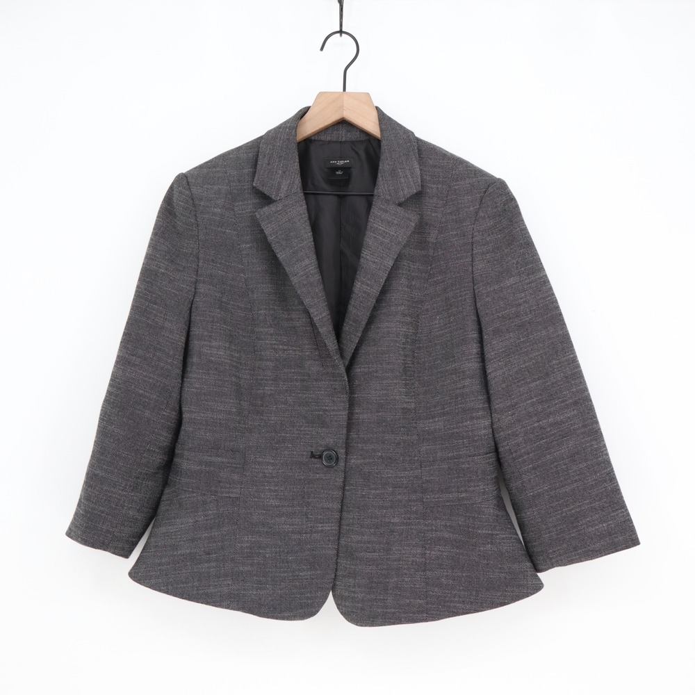 Ann Taylor Blazer Womens 14 Single Button Textured Grey Professional EXC